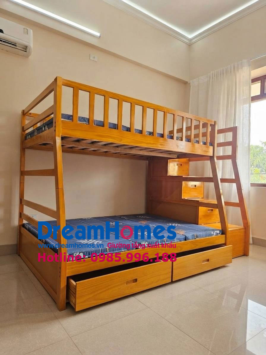 giường tầng trẻ em GT 192 1m4-1m2 màu vàng gỗ tại hà nội